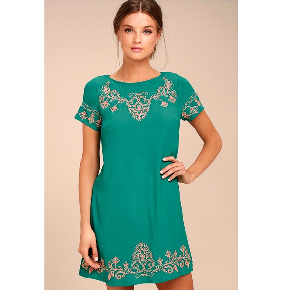 LULUS Tale To Tell Teal to Pink Green Dress